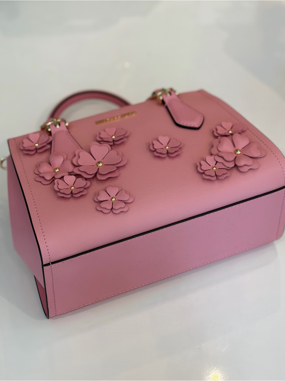 MICHAEL KORS Marilyn Small Floral Embellished Satchel Carnation - Picture 9 of 13